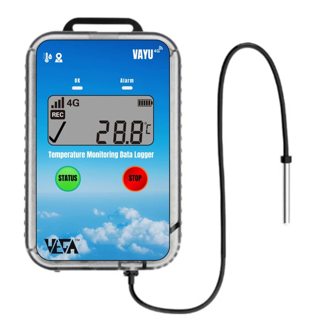 Vayu GSM temperature and humidity data logger with an external probe
